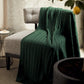 Braid Cable Knitted 100% Cotton Blanket - Dark Green