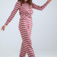Cross Front Long Sleeve Striped Pyjama Set Red Grey