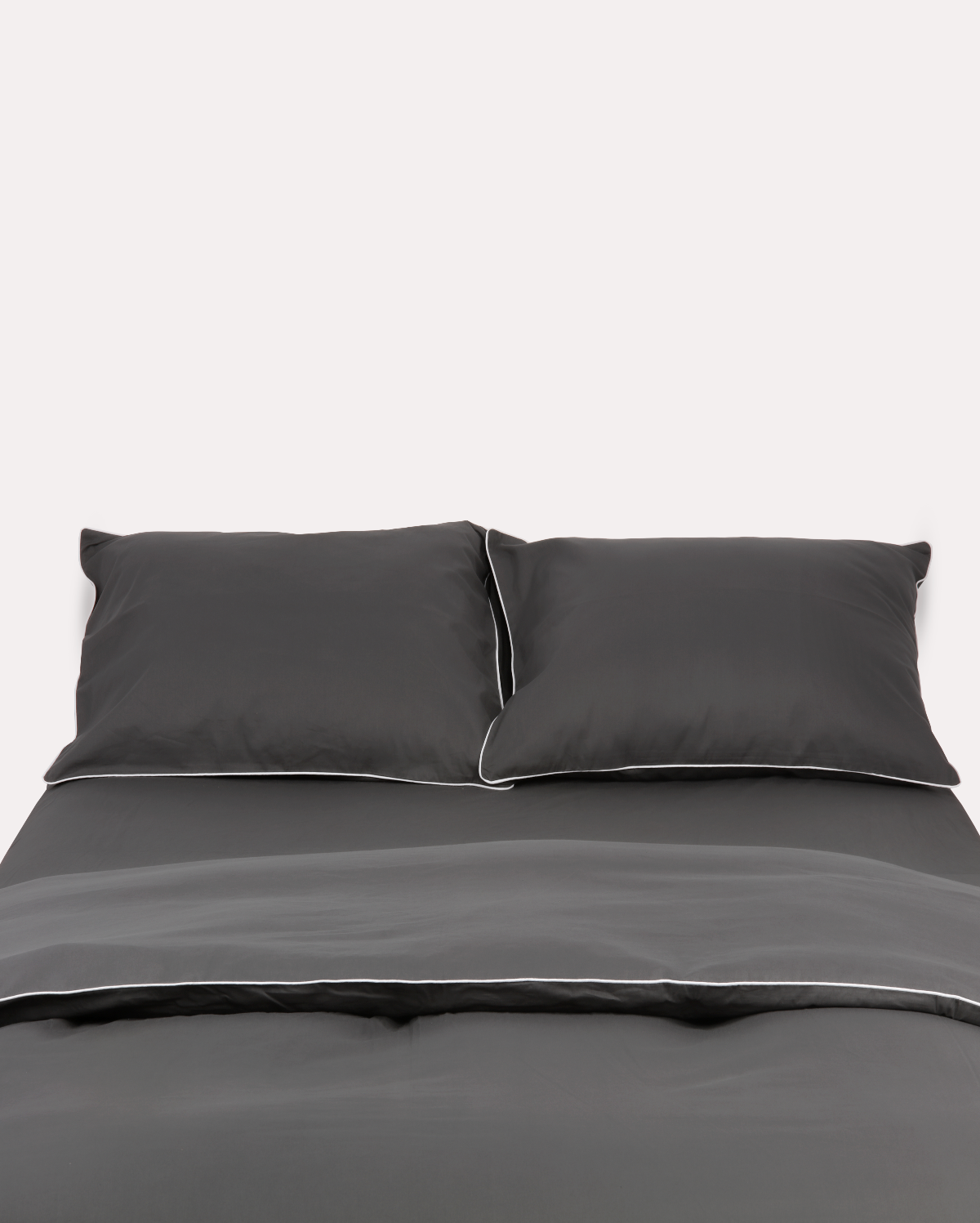 Classic Percale - Duvet Cover Set- Anthracite with White Piped Edge