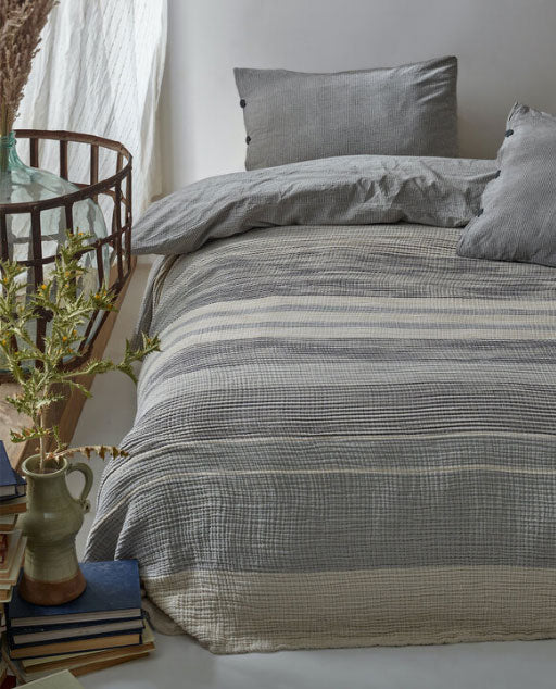Mollis Muslin Cotton Blanket - Grey Striped