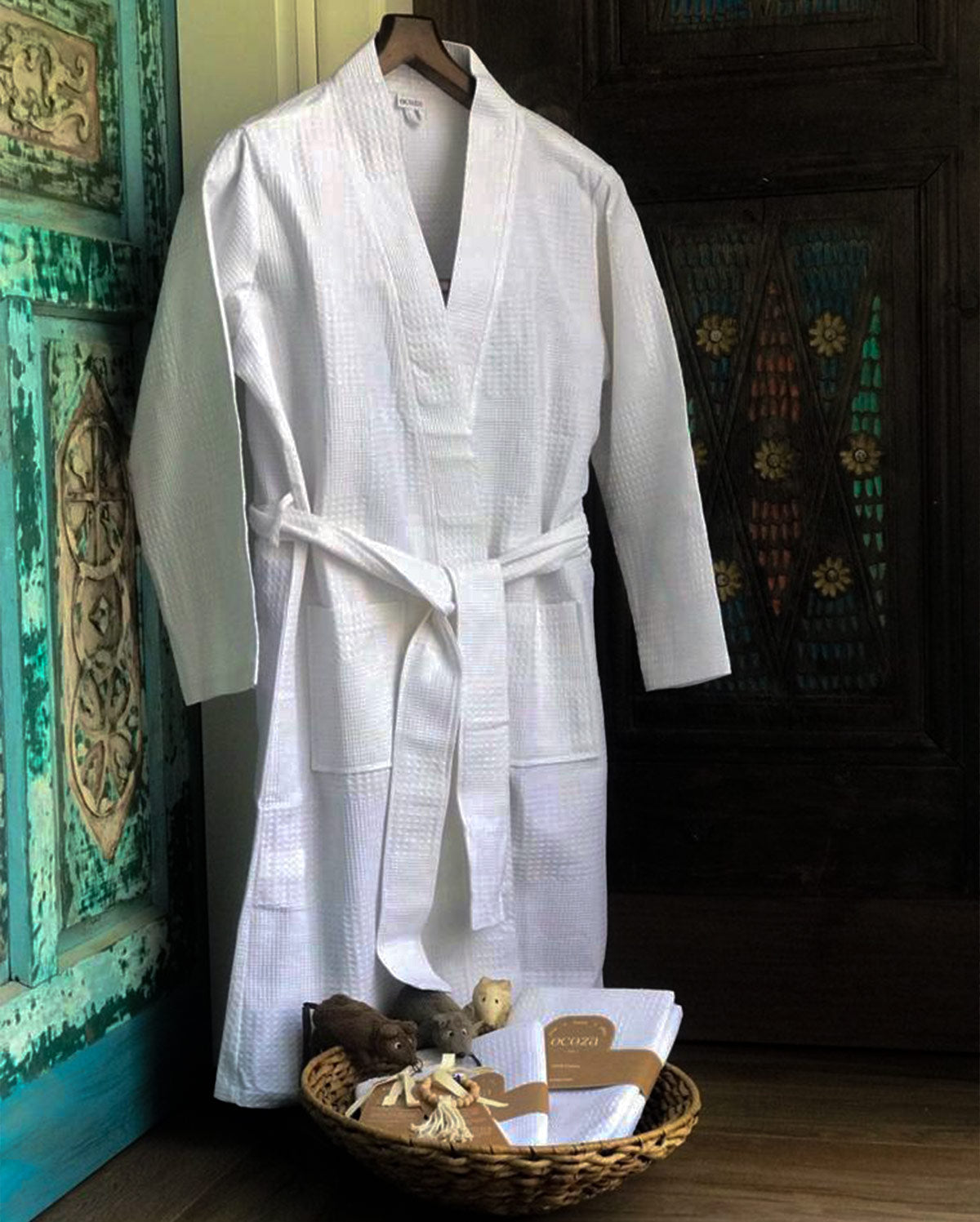 Santorini Cotton Bath Robe - White